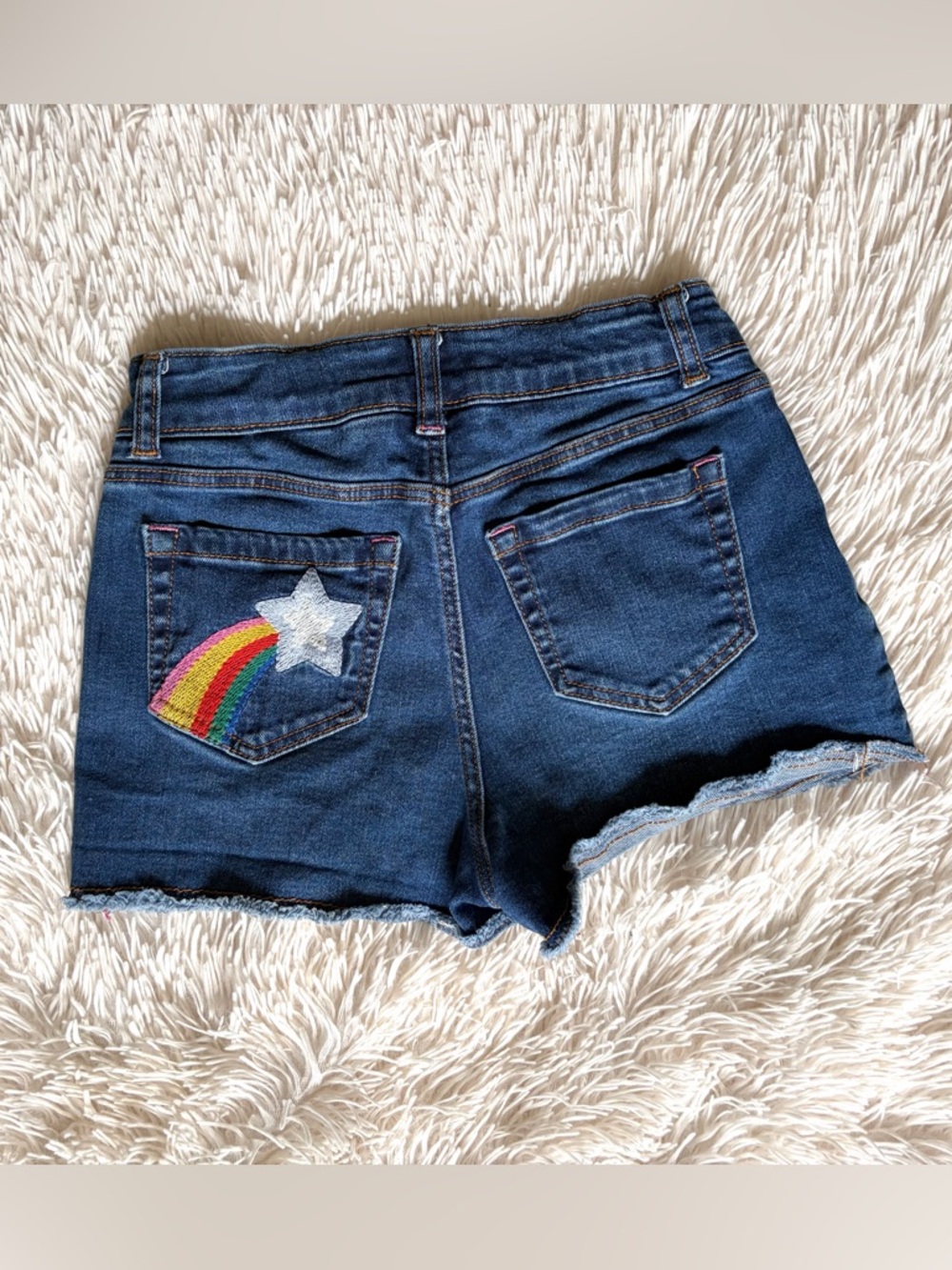 Mini Boden Star Rainbow Embroidered Jean Shorts•Size 10 - Picture 4 of 7